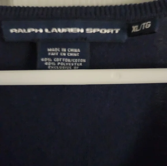 Ralph Lauren Sport Navy V-Neck Cotton Sweater Red PonyX- Large--RALPH - Picture 2 of 7